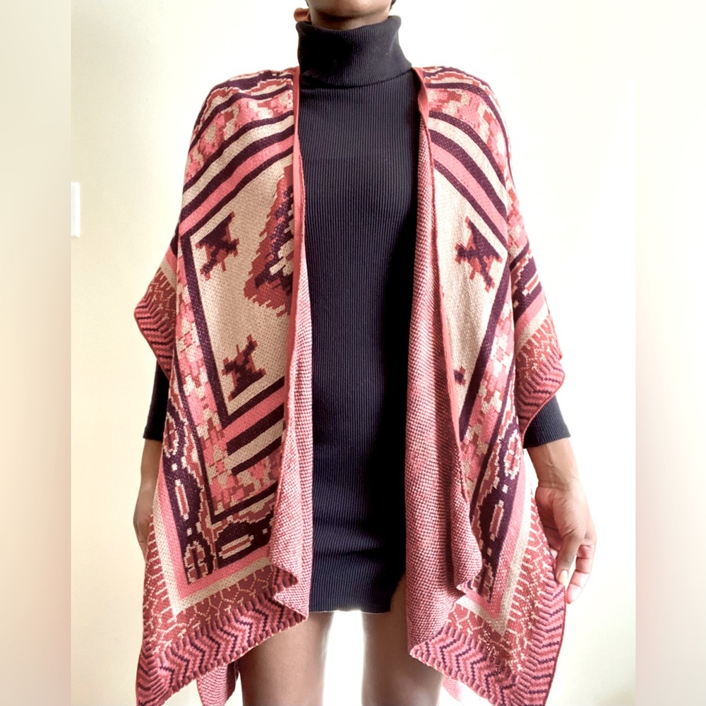 Abstract Red Poncho Coverup Women’s Size Medium/one size